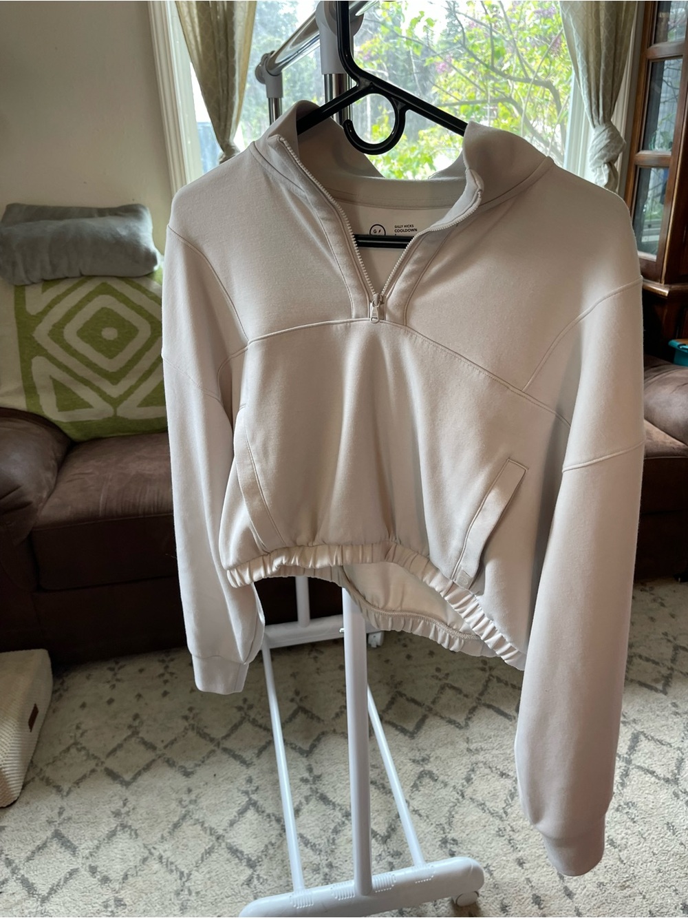 Gilly Hicks Cooldown Cropped Half-Zip Hoodie in Light Beige